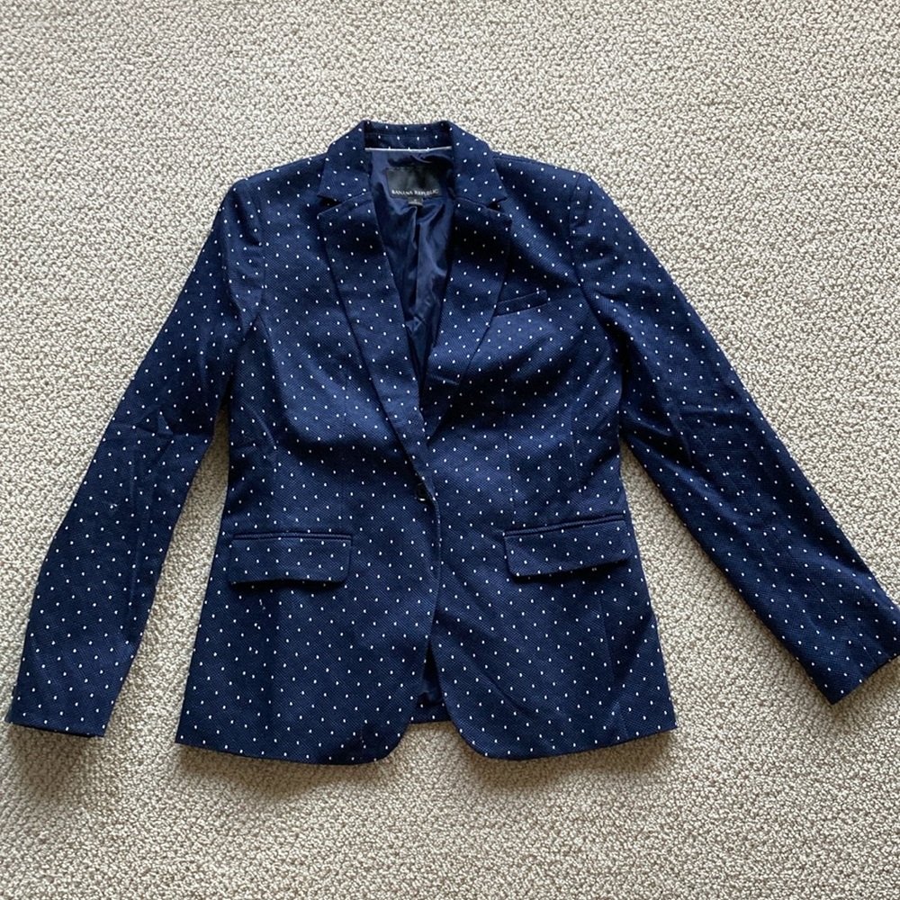NEW Banana Republic Navy Blue Blazer Suit Jacket Size 4 Work Cotton Blend NWOT